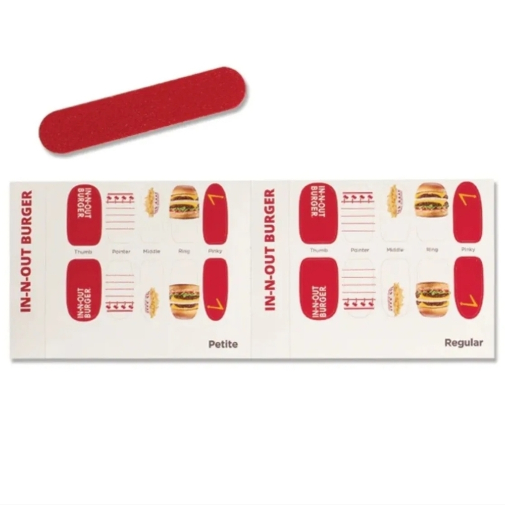 IN-N-OUT Burger Nail Decal Appliques With File 20 PreCut in Regular & Petite.